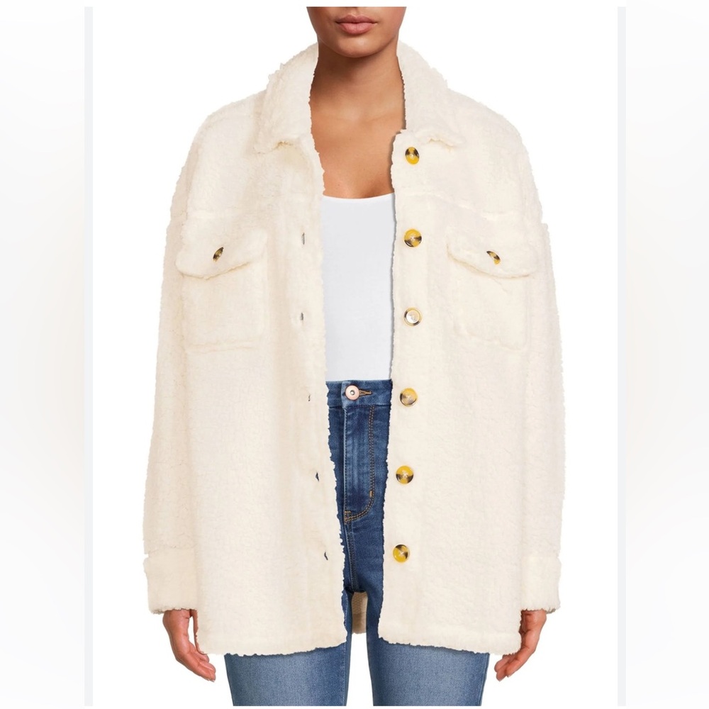 No Boundaries Cream Sherpa Shacket